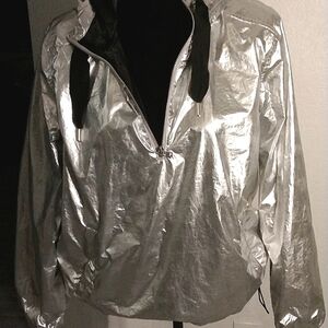 Silver Metallic Windbreaker Quarter Zip Hooded By Old Navy Active. M